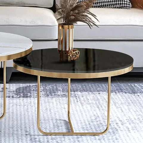 Modern Black & White Round Shaped Nesting Coffee Table Set of 2 - Decor Mantra 