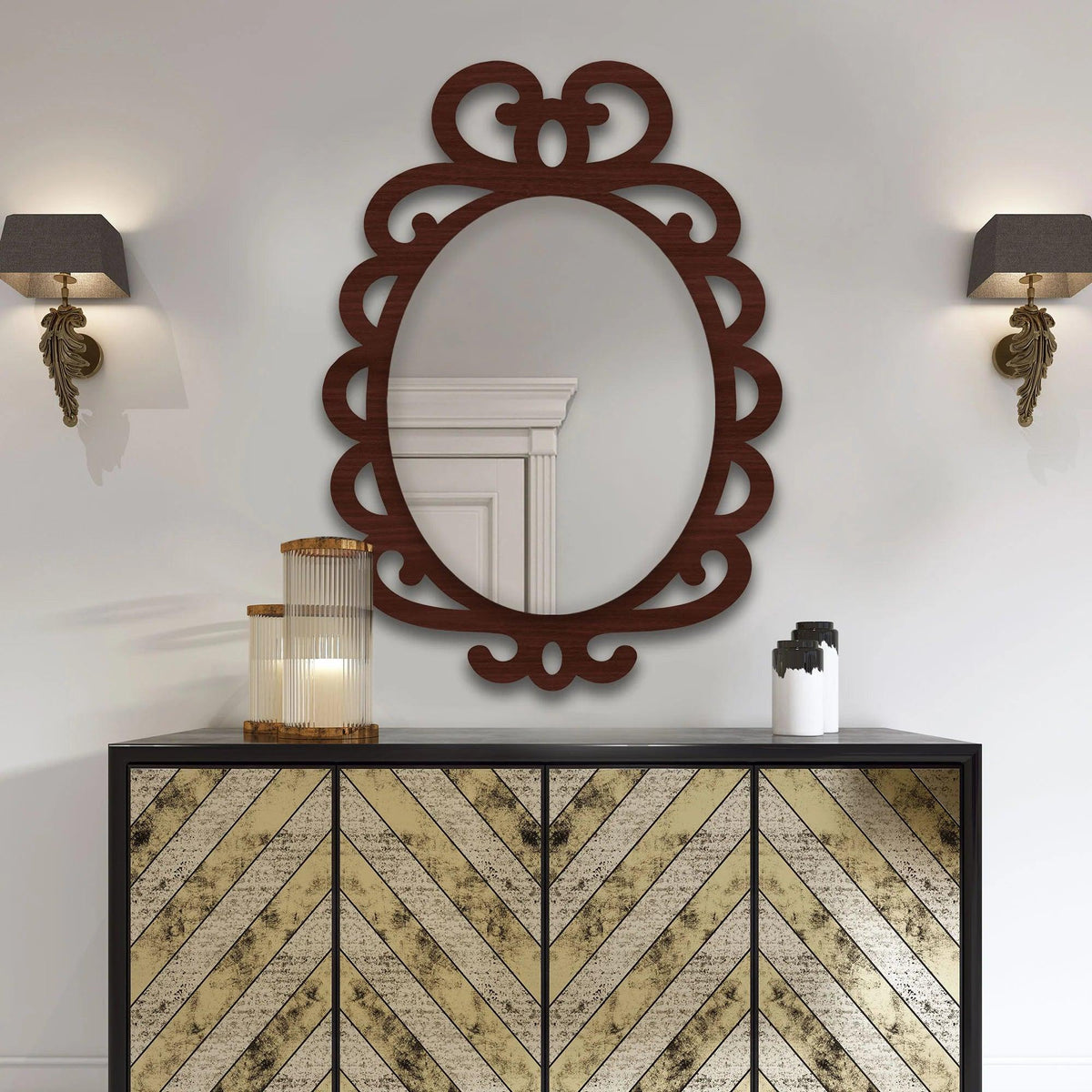 Modern Decorative Brown Oval Shape Wooden Wall Mirror - Decor Mantra 