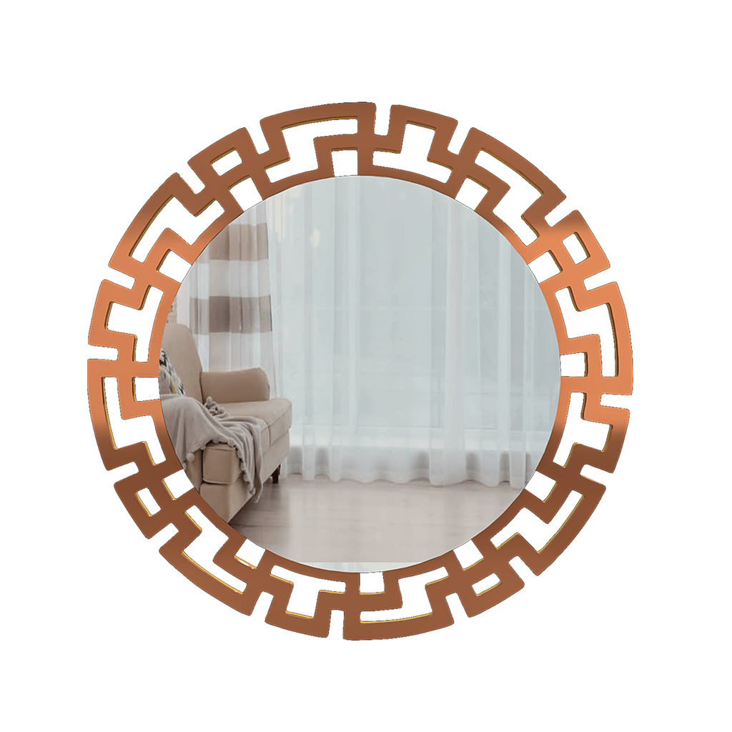 Modern Geometric Design Copper Finish Circular Vanity Mirror - Decor Mantra 
