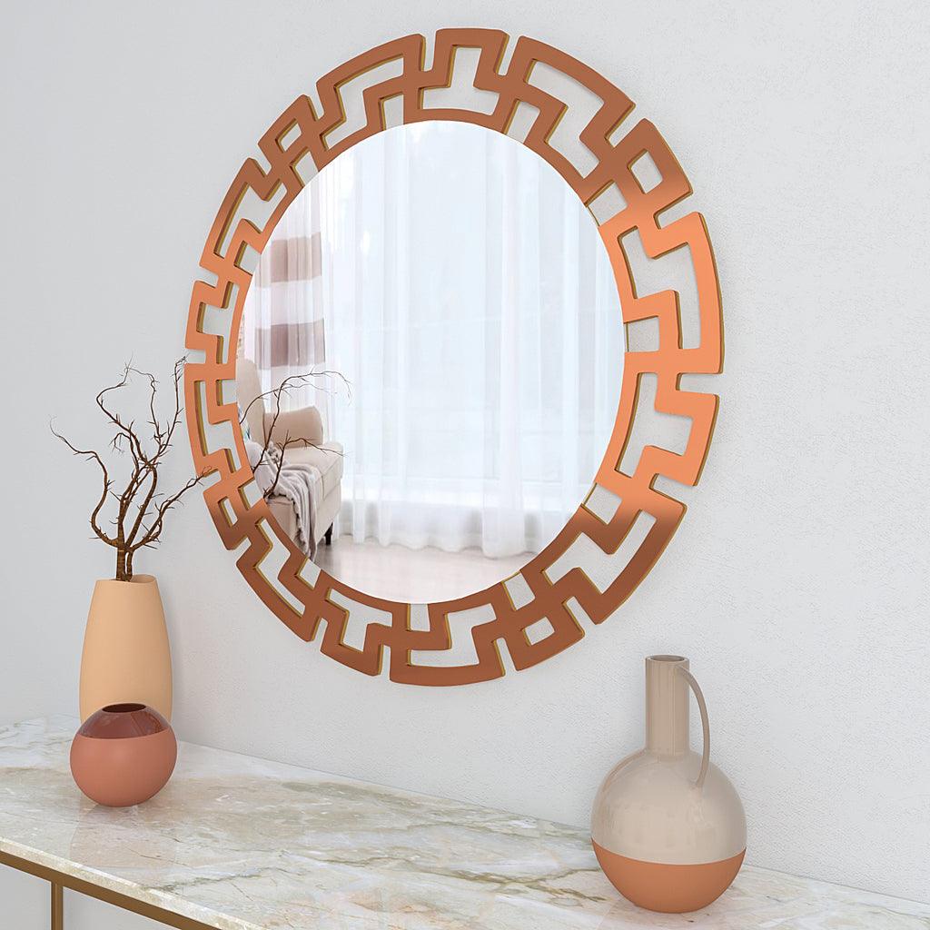 Modern Geometric Design Copper Finish Circular Vanity Mirror - Decor Mantra 