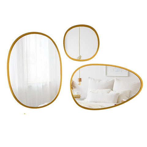 Modern Pebble Shaped Wall Mirrors Set of 3 with Golden Finish - Decor Mantra 