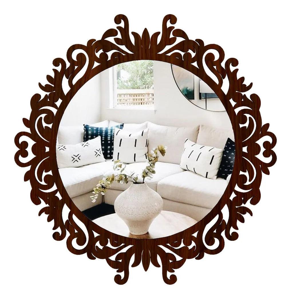 Motif Design Art Modern Round Shape Mirror with Wood Frame - Decor Mantra 