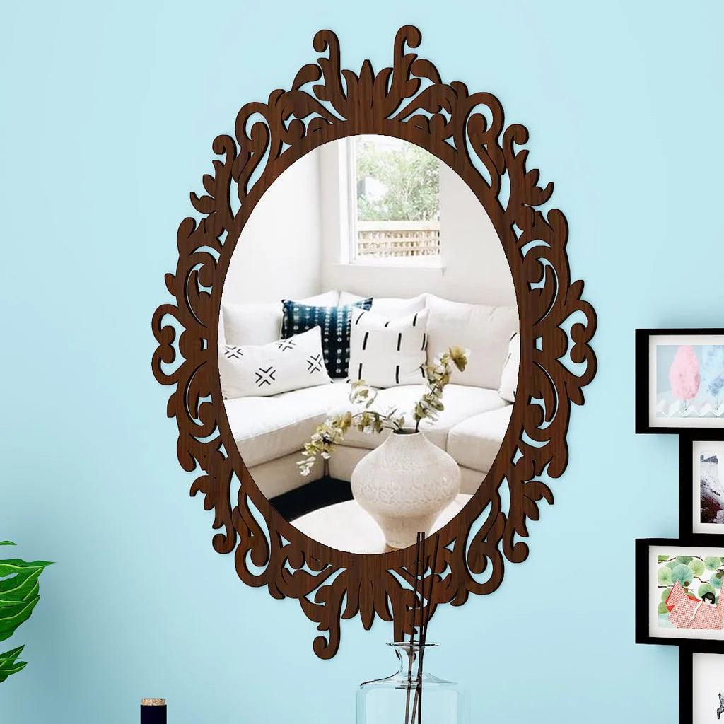 Motif Design Art Modern Round Shape Mirror with Wood Frame - Decor Mantra 