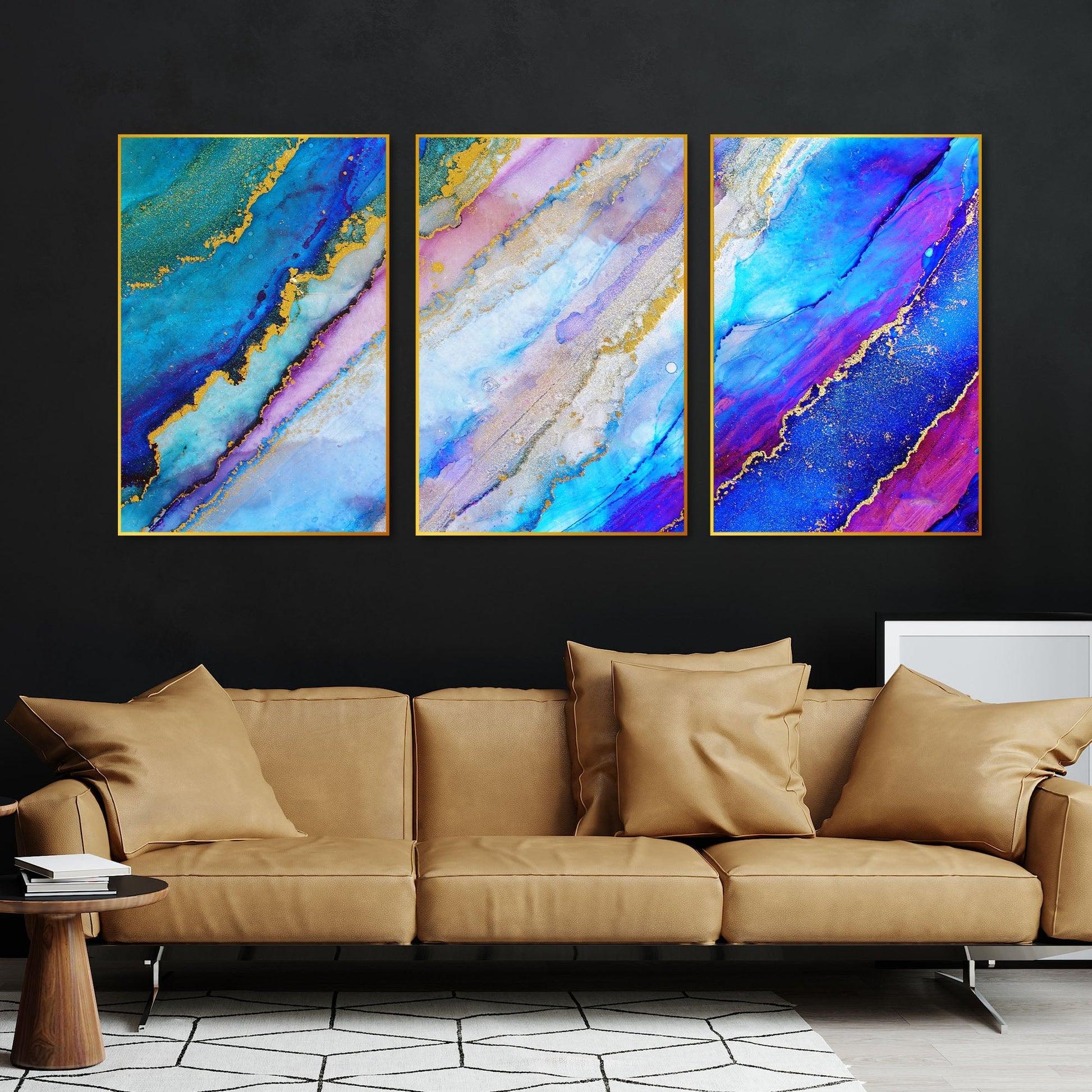 Colorful Ink Floating Canvas Wall Painting Set of Three - Decor Mantra 