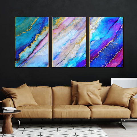 Colorful Ink Floating Canvas Wall Painting Set of Three - Decor Mantra 