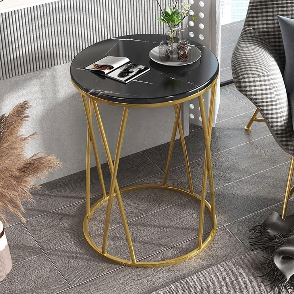 Premium Designer Round Shaped Golden Artistic Side Table with Black Marble - Decor Mantra 