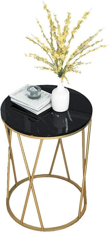 Premium Designer Round Shaped Golden Artistic Side Table with Black Marble - Decor Mantra 