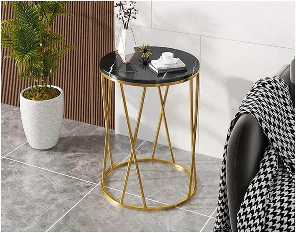 Premium Designer Round Shaped Golden Artistic Side Table with Black Marble - Decor Mantra 