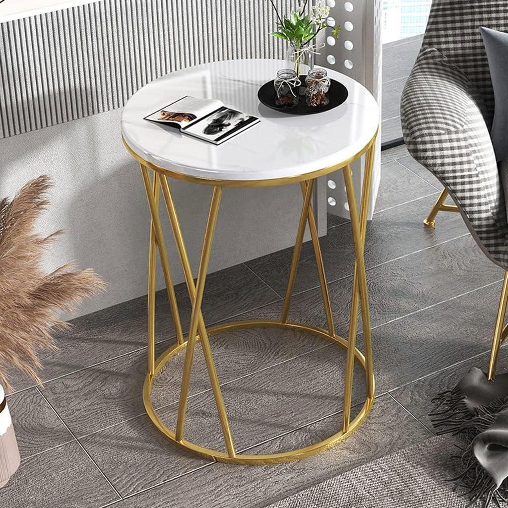 Premium Designer Round Shaped Golden Artistic Side Table with White Marble - Decor Mantra 