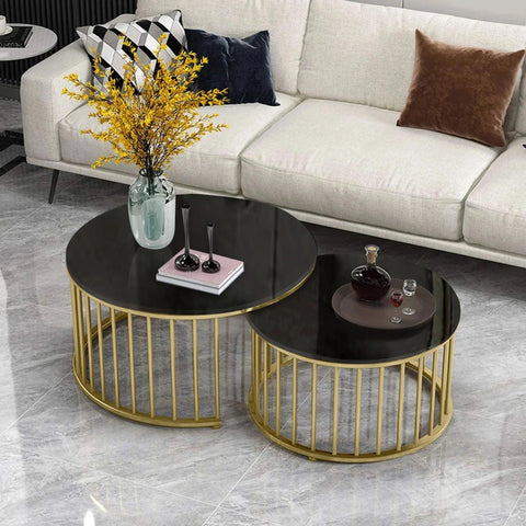 Premium Golden Caged with Black Marble Table Set of 2 - Decor Mantra 