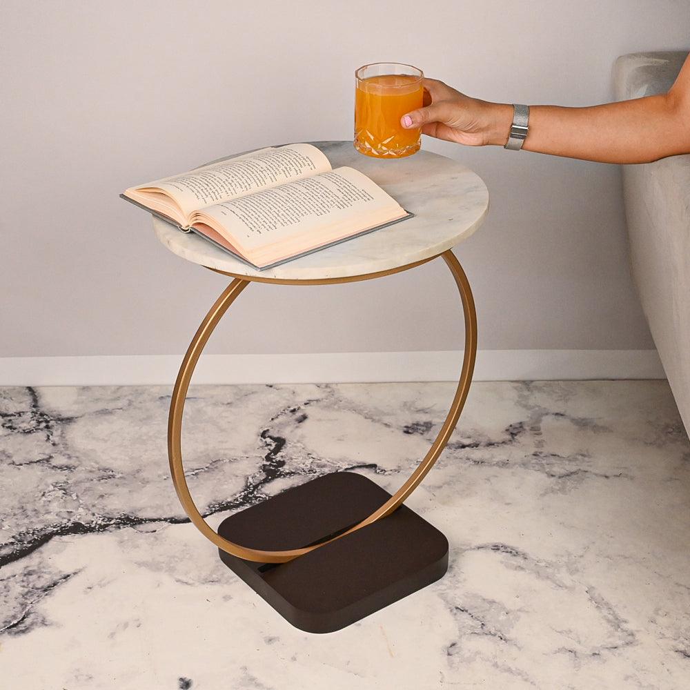 Premium Golden Halo Classic Metal Side Table - Decor Mantra 
