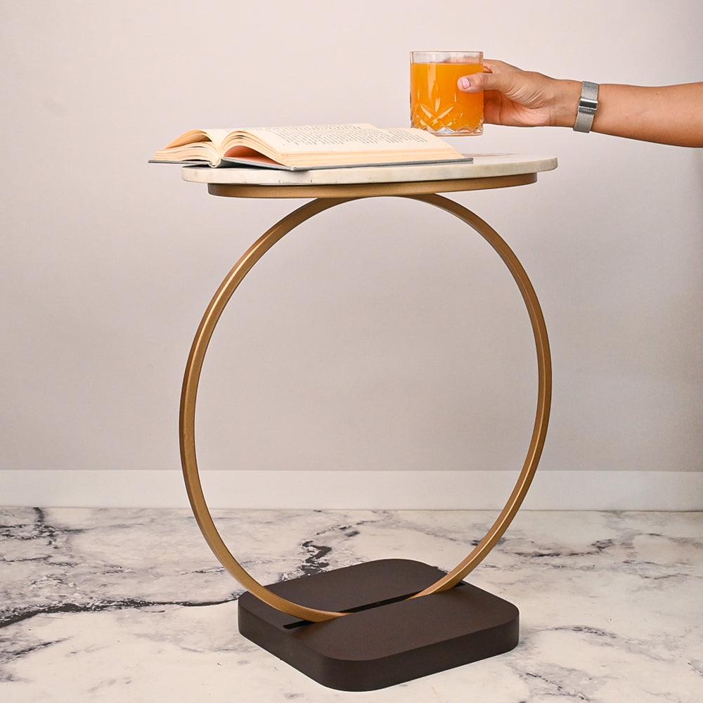Premium Golden Halo Classic Metal Side Table - Decor Mantra 