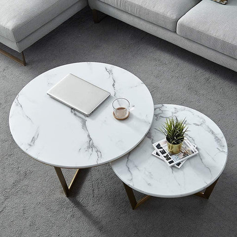 Premium Metallic Nesting Center Tables in Golden Luxurious Base Set of 2 - Decor Mantra 