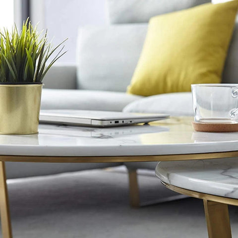 Premium Metallic Nesting Center Tables in Golden Luxurious Base Set of 2 - Decor Mantra 