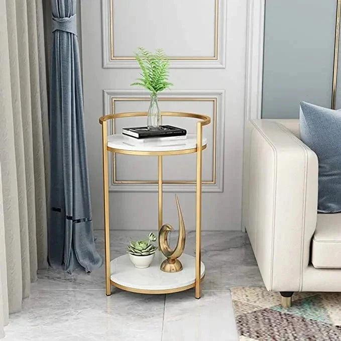 Premium Metallic Stand Two Layer Marble Side Table - Decor Mantra 