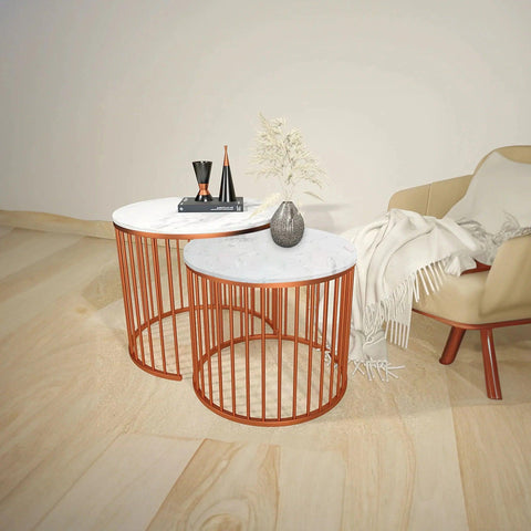 Premium White Caged Copper Nesting Table Set of 2 - Decor Mantra 
