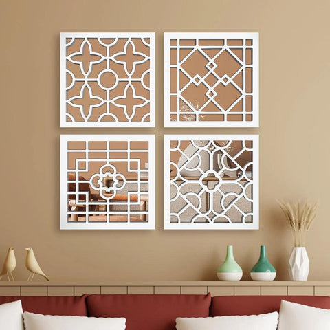 Regal Wooden Craft Mirror Wall Art Set of 4 - Decor Mantra 