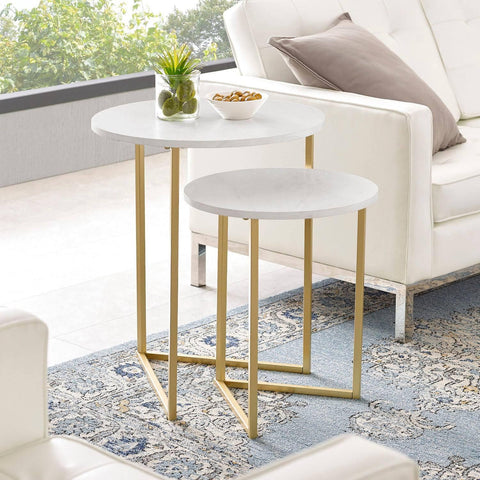 Round Shape Iron Stand Side Marble Table Set of 2 - Decor Mantra 