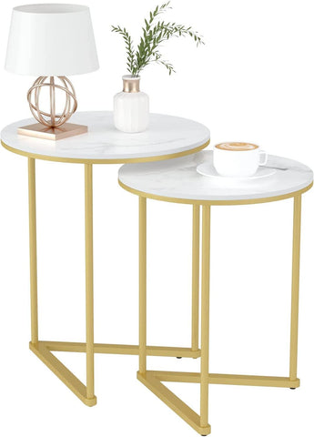 Round Shape Iron Stand Side Marble Table Set of 2 - Decor Mantra 
