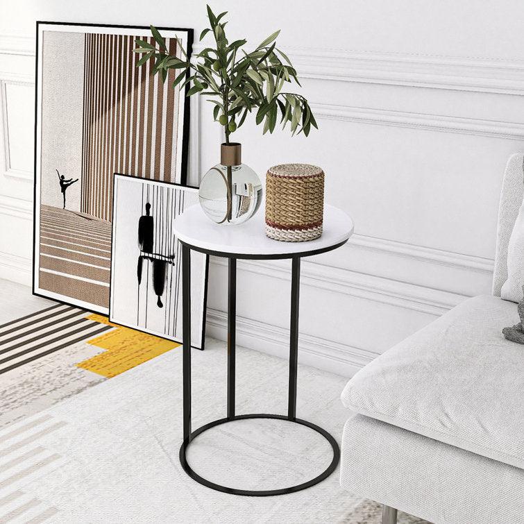 Round White Marble Designer Side Table - Decor Mantra 