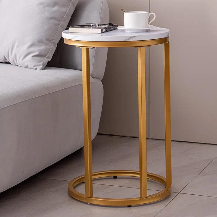 Rounded Shaped Golden Metal End Side Table - Decor Mantra 