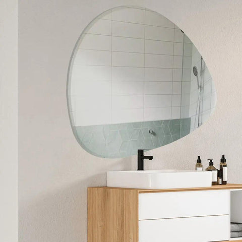 Scandinavian Frameless Beveled Pebble Shape Bathroom Mirror - Decor Mantra 