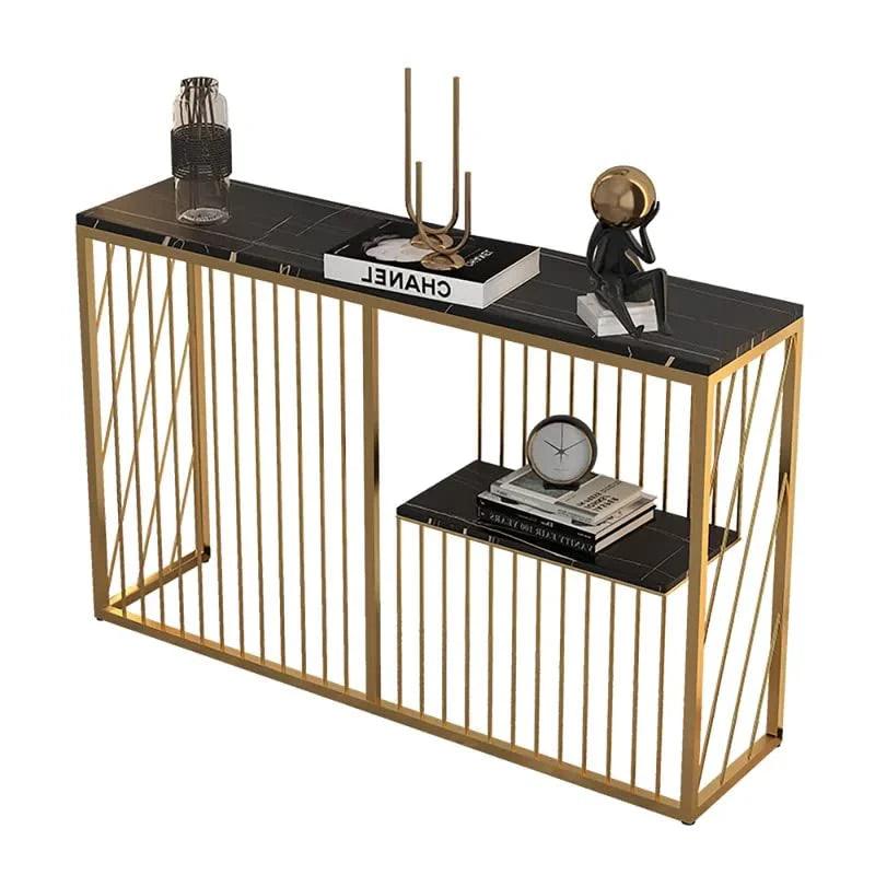 Shelf Sintered Stone Top Black & Gold Console Table - Decor Mantra 