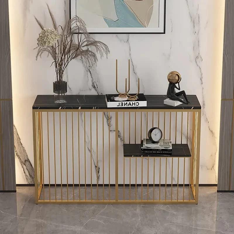 Shelf Sintered Stone Top Black & Gold Console Table - Decor Mantra 