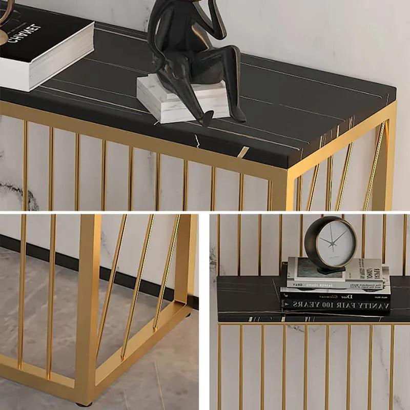 Shelf Sintered Stone Top Black & Gold Console Table - Decor Mantra 