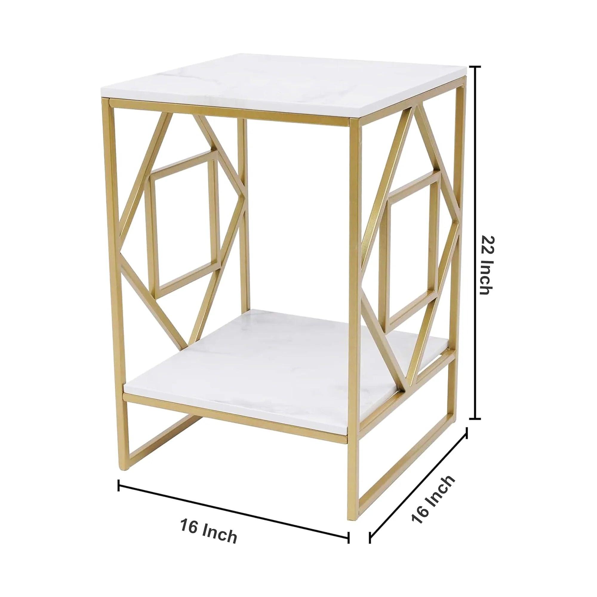 Square Geometric Rhombus Frame End Side Table with Golden Metal Finish - Decor Mantra 