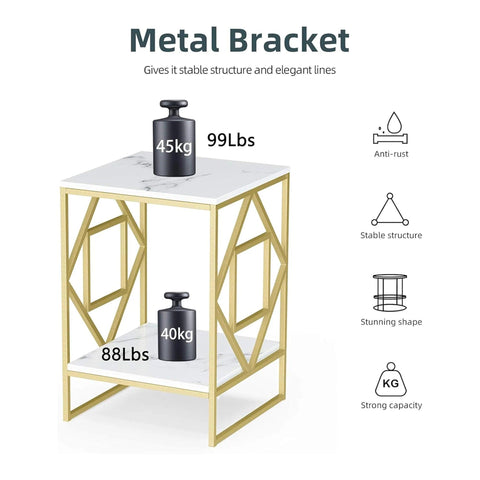 Square Geometric Rhombus Frame End Side Table with Golden Metal Finish - Decor Mantra 