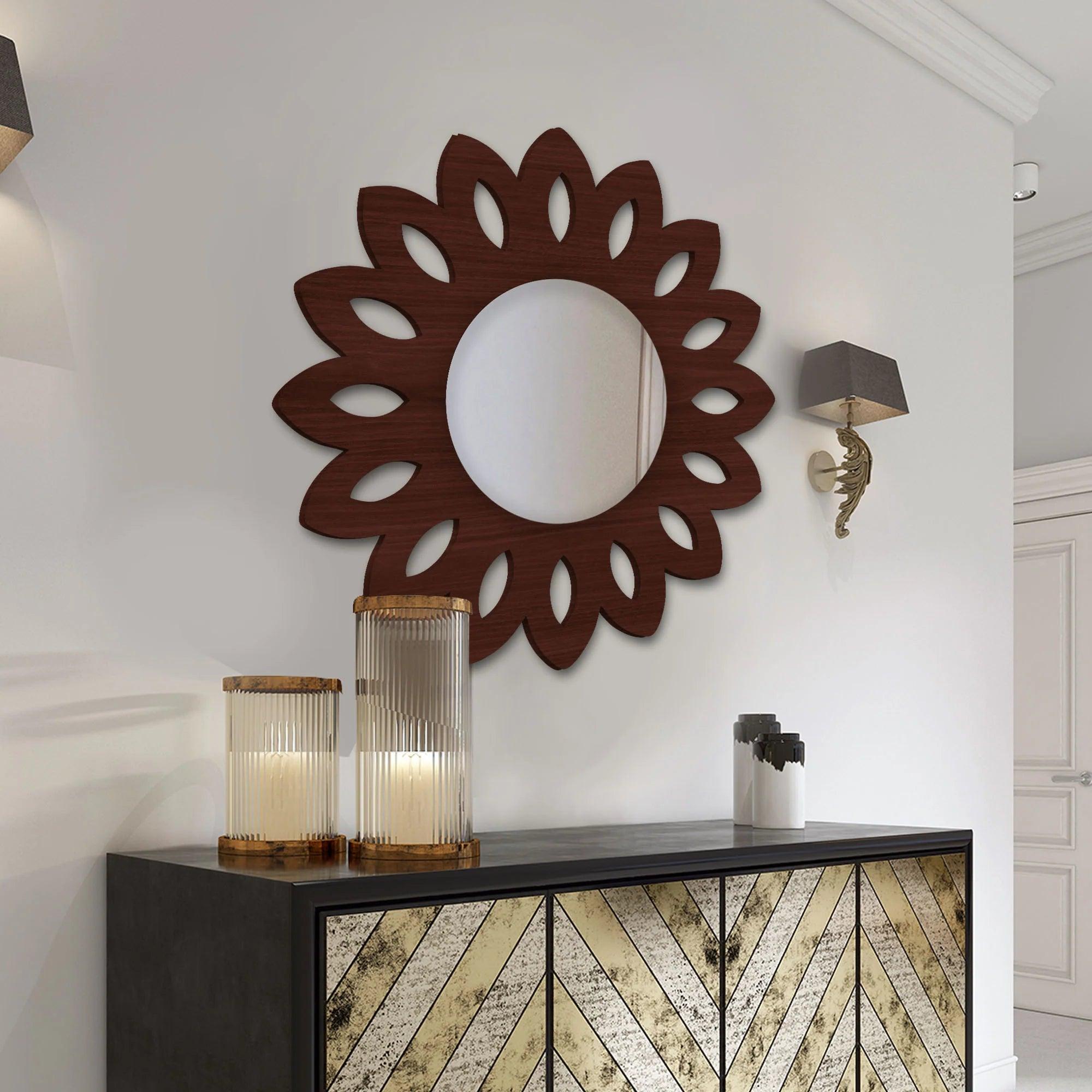 Traditional Antique Floral Designer Wooden Wall Mirror - Decor Mantra 