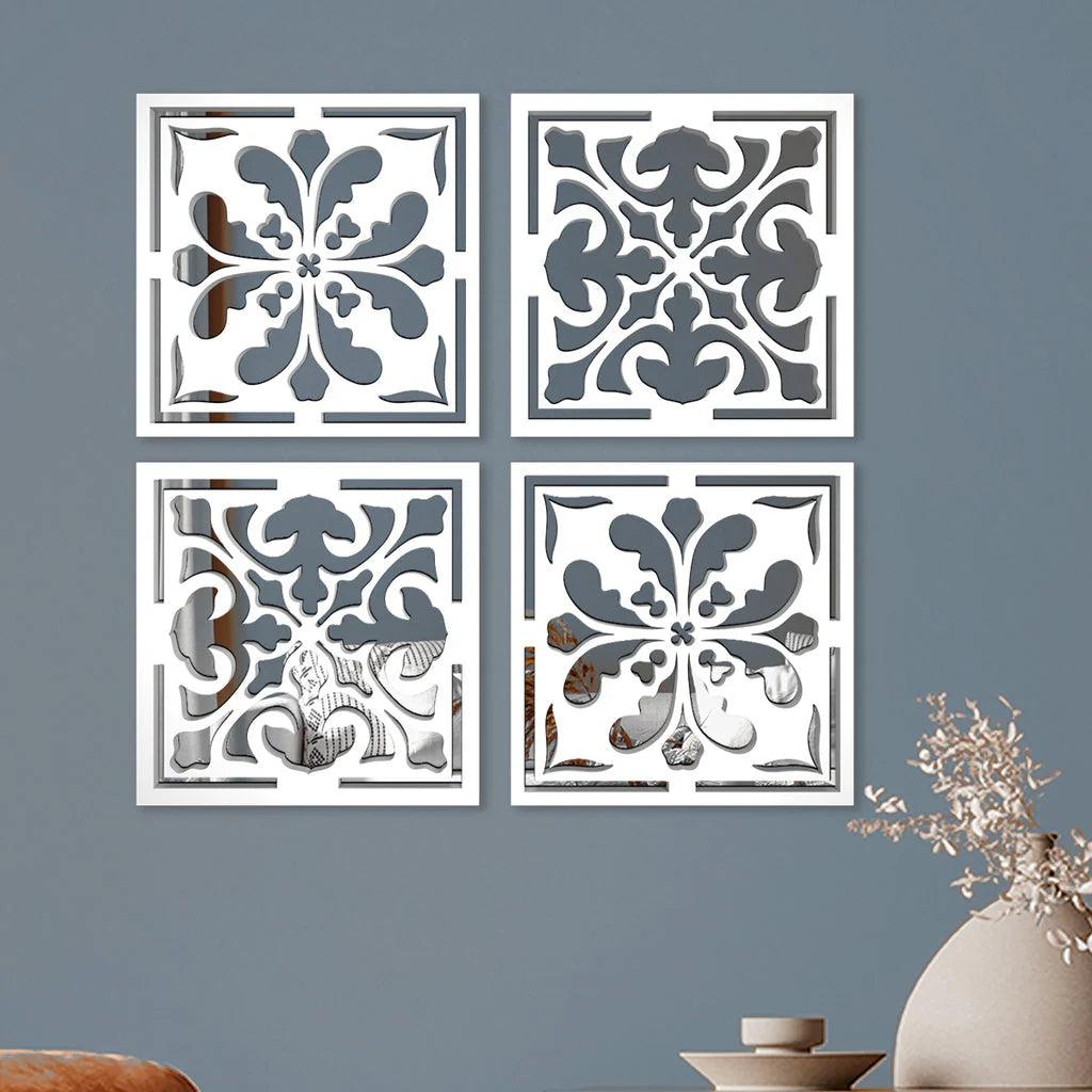 Traditional Enchanting Floral Mirror Wall Art Set of Four - Decor Mantra 