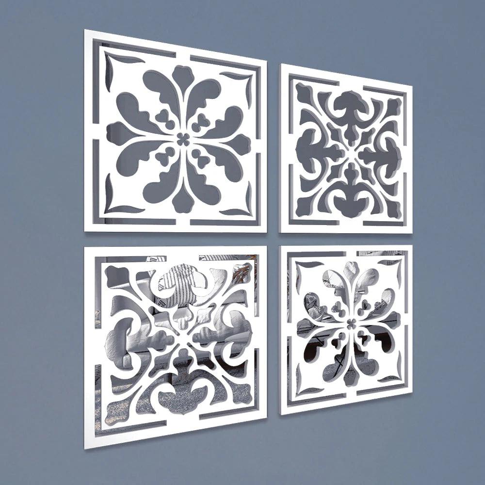 Traditional Enchanting Floral Mirror Wall Art Set of Four - Decor Mantra 