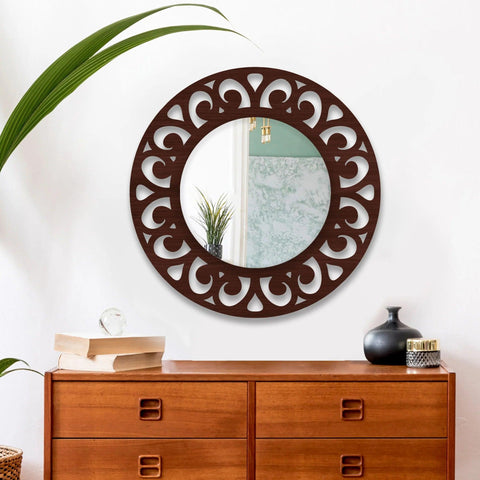 Traditional Style Floral Art Wooden Wall Mirror - Decor Mantra 