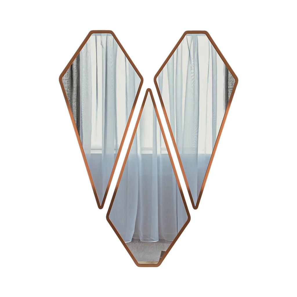 Tringle Shape Diamond Cut Copper Finish Vanity Mirrors Set Of 3 - Decor Mantra 
