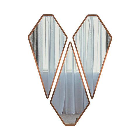 Tringle Shape Diamond Cut Copper Finish Vanity Mirrors Set Of 3 - Decor Mantra 