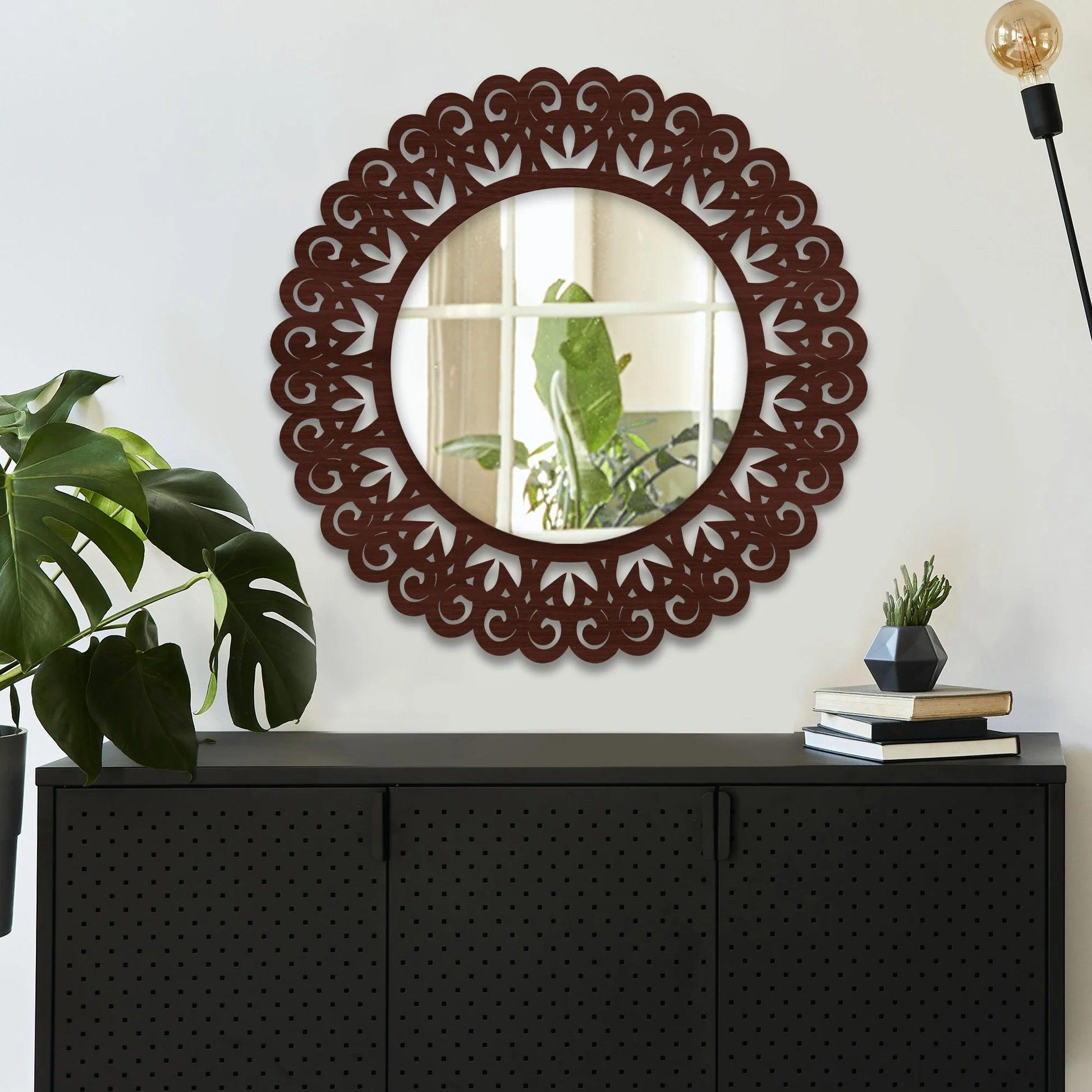 Unique Creation Round Shape Design Wood Wall Mirror - Decor Mantra 