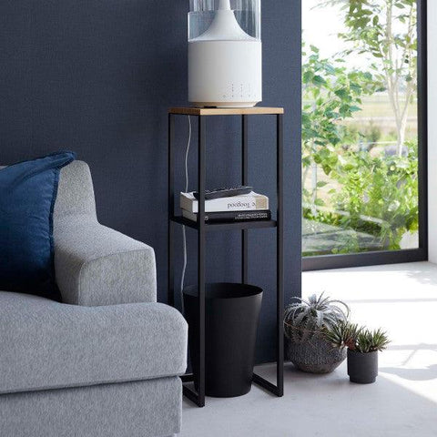 Wood Pedestal 2-Tier Square Shape Black Stand End Side Table - Decor Mantra 