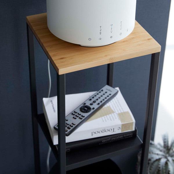 Wood Pedestal 2-Tier Square Shape Black Stand End Side Table - Decor Mantra 