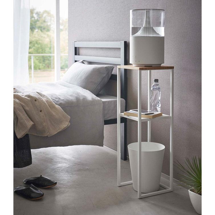 Wood Pedestal 2-Tier Square Shape White Stand End Side Table - Decor Mantra 